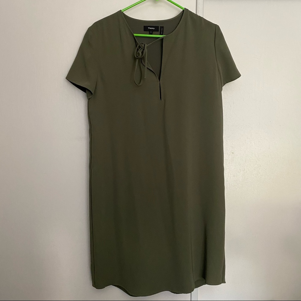 Theory Antazie Drapey Army Green Dress - Size 6